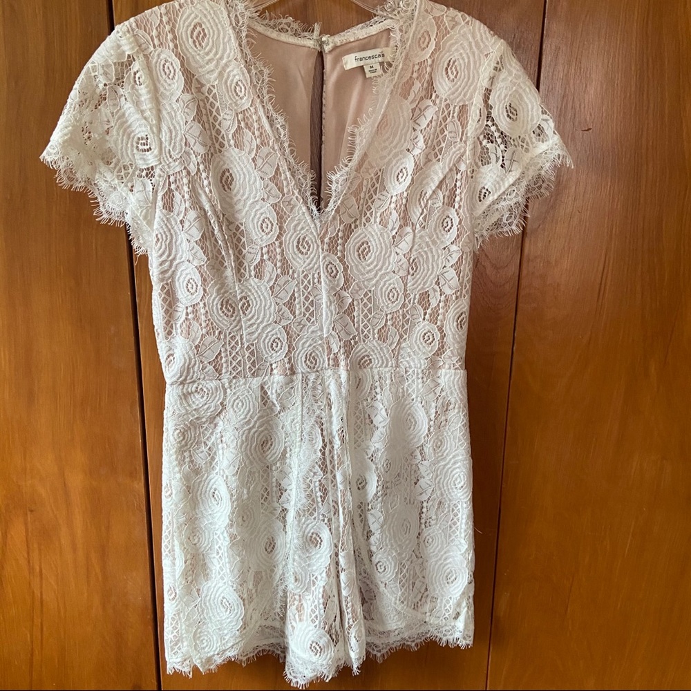 White lace, floral romper